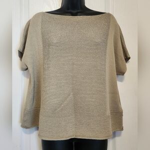 Lafayette 148 New York Taupe Boxy Short-Sleeve Knit Top Size Large EUC